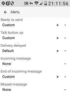 Setting custom alert tones in Zello app.