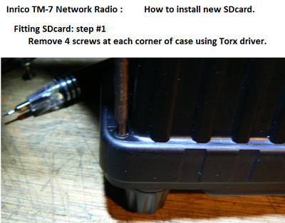 SDcard installation in Inrico TM-7 Network Radio. Step 1